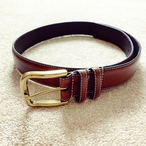 Classic brass metal & brown leather belt